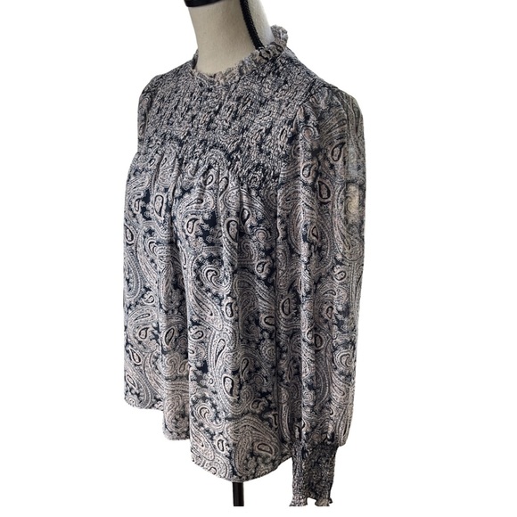 Cinq á Sept Stephanie Paisley Smocked Blouse sze M - Picture 12 of 16